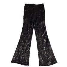 Sincerely Jules Womens Sequin Pants Flare Leg Pull On Elastic Waistband Black Sm