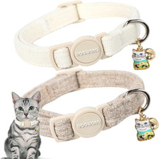 Cat Collar,2 Pack White Hemp Cat Collars Breakaway with Bell, Safety Buckle Wed