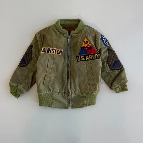 Vintage 60s Kids Military Tanker Jacket Vietnam Named Insignia Rare Size