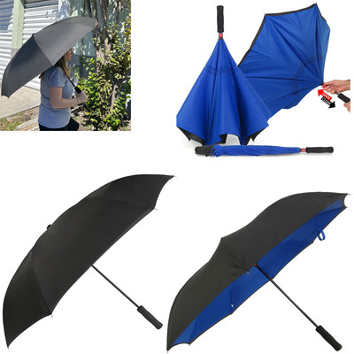 Inverted Umbrella 46'' Oversize Windproof Reverse Upside Down Double Layer Handle