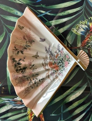 Vintage St Michael Floral Fächerform Schale ''Orientalische Blüte'' 1991 Juni Schmetterling