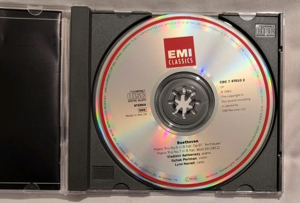 Beethoven: Archduke trio CD Ashkenazy Perlman Harrell EMI 7 47010 2 - Image 3 of 3