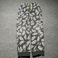 NIKE Sweatpants Boys Large Swoosh Logo AOP Printed Fleece Joggers Stretch