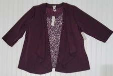 NWT 2 Pc Chicos Travelers Cardigan Tweed Vest Sweet Shiraz Plum Purple Sz 3 XL
