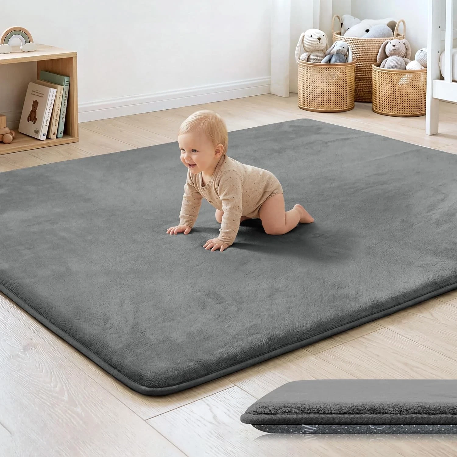 1.3" Thick Baby Floor Play Mat 50x50 Basic Padded Foam Mat Tummy Time Crawling