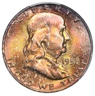 1958-D Franklin Silver Half Dollar PCGS MS-66 End Roll Album Toned Toning Toner