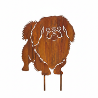 Edelrost Gartenstecker Pekingese Hund Deko Metall Rost Wetterfest 31X28Cm