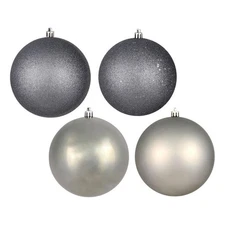 Vickerman 6" Plastic Ball Ornament in Limestone Gray (Set of 4)