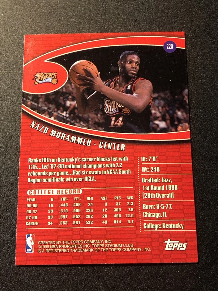 1998-99 Topps Stadium Club Nazr Mohammed #220 Rookie RC - Image 2 of 2