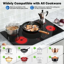 36inch Built-in Electric Cooktop,5Burners 9000W Touch Control,9 Power Levels