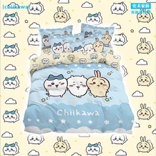 Chiikawa Hachiware Usagi Cartoon Bedding Set Sheet Quilt Cover Pillowcase 3/4PCS