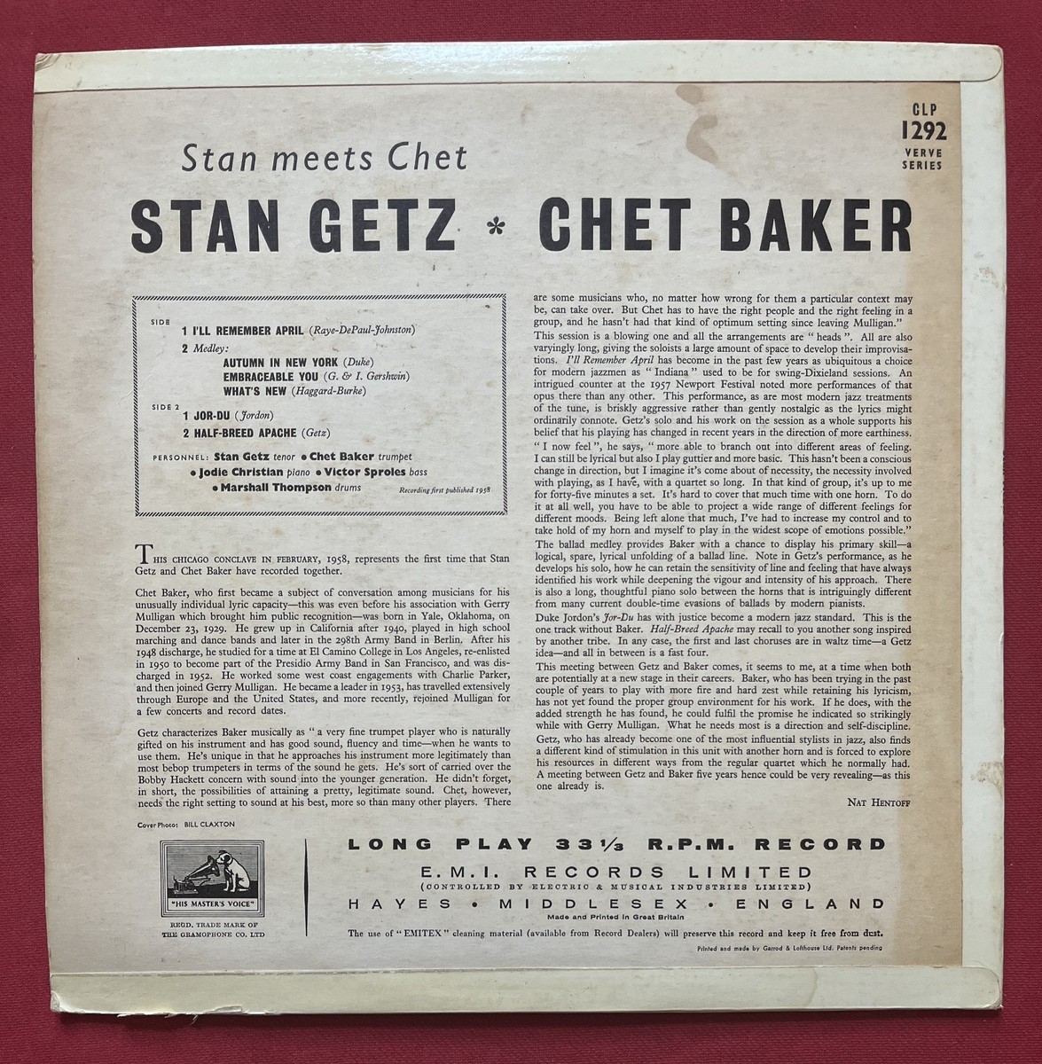 STAN GETZ/CHET BAKER~STAN MEETS CHET LP (1958) ORIG UK MONO RARE
