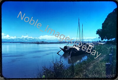 1950s Indonesia Small Boats Bright White Clouded Sky Red-Border Kodachrome Slide