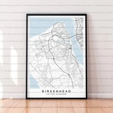 Unframed Birkenhead Map Poster Print Birkenhead United Kingdom Urban Art Print