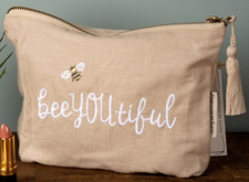 Make-up Bag-BEE You Tiful Zipper Pencil bag, Embroidered-Bees Cute Cosmetic Bag