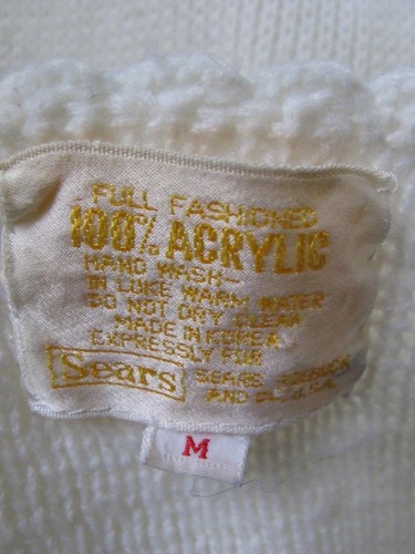 Vintage 60s Flower Embroidered Open Cardigan Sweater M Sears Acrylic White Mod - Picture 16 of 16