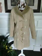 Chaps Women's Medium Coat Tan Polyester Suede Plush Lined Toggle Buttons