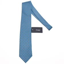 Drake's NWT Neck Tie Light & Dark Blue/Orange/White Geometric Pattern 100% Silk