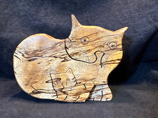 Handcrafted Wooden Cat and Kitten Puzzle Box