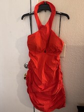 Women's Guess Sleeveless Halter Bodice Sheath Dress RED Size 16