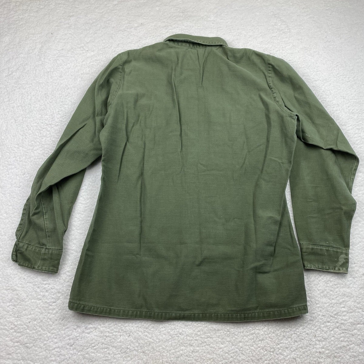 US Army Vintage Shirt Mens Large 70s OG 107 Olive Drab Sateen