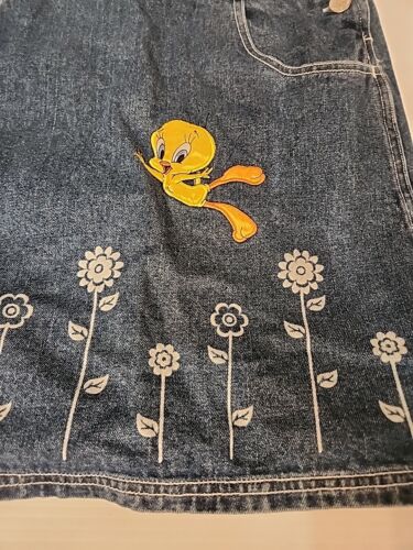 Vintage Looney Tunes Tweety mit Blumen Denim Kleid Strampler Größe 14 Mädchen 1999 gebraucht, in einwandfreiem Zustand - Bild 2 von 8