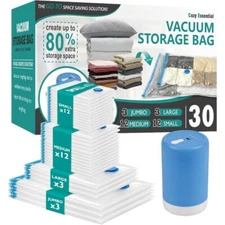 Storage Bags with Electric Pump, 30 Pack (3 Jumbo/3 Large/12 Medium/12 Small) 