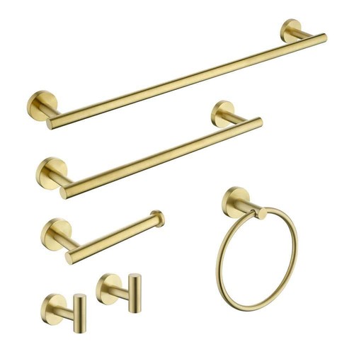 FORCLOVER Badezimmer Handtuchhalter Set 6-teilig Edelstahl Wandhalterung Gebürstet Gold