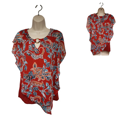 Apt. 9 Flowry Multicolor Red Plaid Floral Blouse Size Medium 