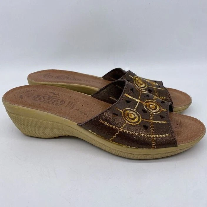 Женские кожаные сандалии Fly Flot 37 размер США 5,5 желтовато-коричневые анатомические комфортные горки дамские - Изображение 4 из 4