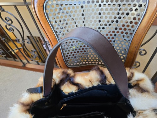 Fitch Fur Oversized Hand Bag Shoulder Strap Purse Women Beige Ombre Mink Fox L - Picture 12 of 13