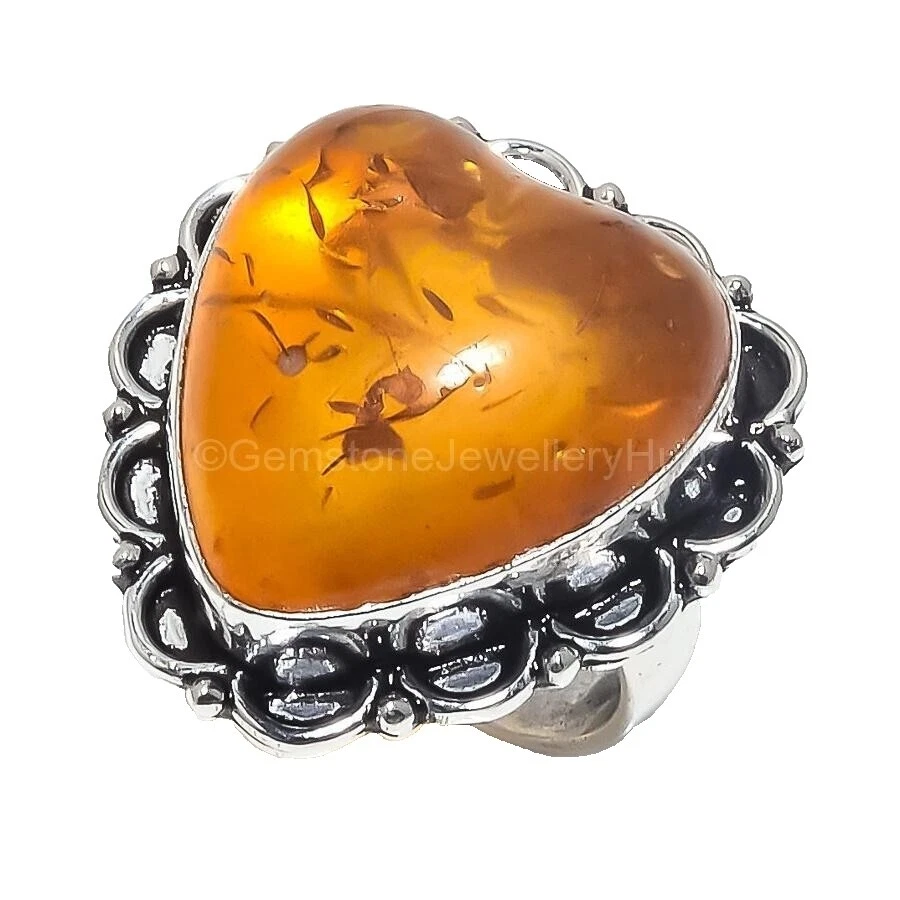 Piedra ámbar Plateado Plata Anillos de Moda