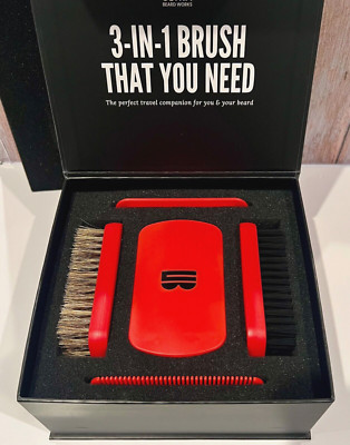 Beard Brush Ultra The MasterSet w/ 6 Piece Set w/Mirror, Brush, Wire Comb, Comb