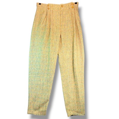 VTG 80s Stefanel Tweed Wool Hi-Waisted Pants Sz 46 (10) W-32'' Beige Italy Made 