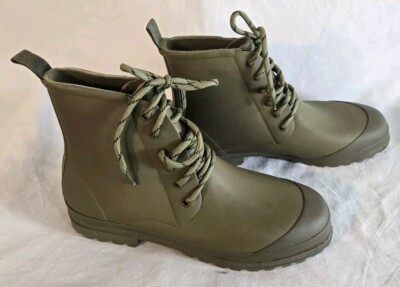 Madewell Women s 9 The Lace Up Lugsole Rain Boot Green MA442 Waterproof New 