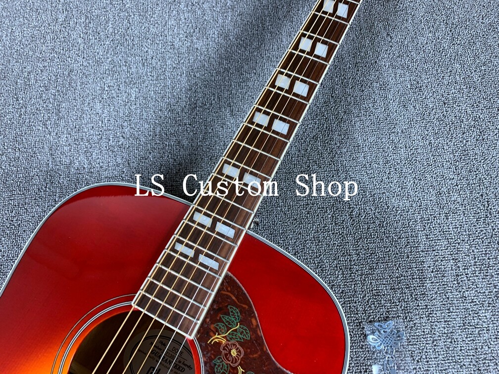 Cherry Burst Electric Acoustic Guitar Dove Pickguard Bone Nut and