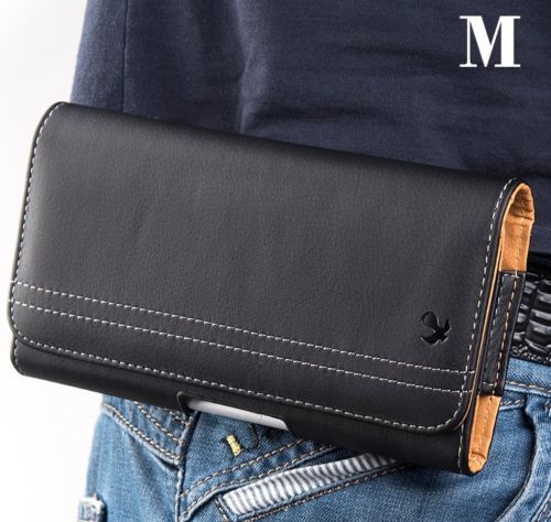  Für Motorola Handys - HORIZONTAL SCHWARZ Leder Tasche Holster Etui Gürtelclip Schlaufe - Bild 1 von 8