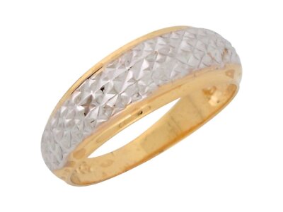 10k or 14k Two Tone Gold Textured Band Simple Ladies Every Day Ring