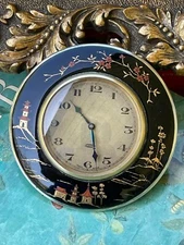 ASPREY&CO STERLING SILVER ART DECO TABLE CLOCK CHINESE DECOR
