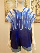 Women Handcrafted Indigo Vertical Design Tie Dye V-Neck Casual Soft T-shirt