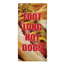Vertical Vinyl Banner Multiple Sizes Foot Long Hot Dogs Restaurant and Food