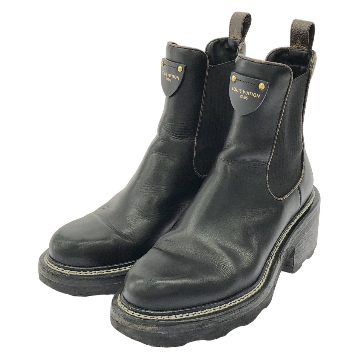 LOUIS VUITTON Beaubourg Line Ancre boots 1A894B Black Used Women