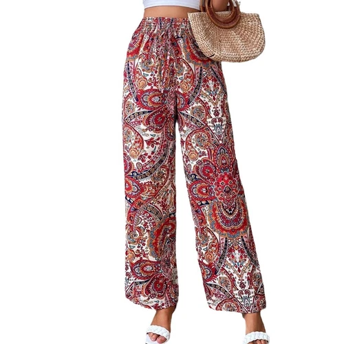 Damen Sommer Mode Blume Elastische Taille Weites Bein Hose- - Bild 6 von 29