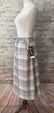 Ermane'  Vintage Womens Beige Plaid Mid Calf  Secretary Skirt Size 7/8  USA Made