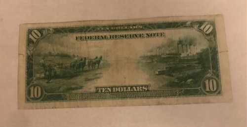 1914 New York district, $10 Federal reserve FR-893, scarce - Picture 4 of 4
