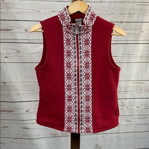 LL Bean Women's Small Red Winter Holiday Full Zip Fleece Vest | eBay