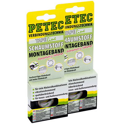 2 X Doppelseitiges Klebeband Zierleisten Montageband 12mm Petec Schaumstoff Tape
