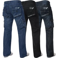 Kruze Mens Cargo Combat Trousers Jeans Work Denim Pants Big King All Waist Sizes