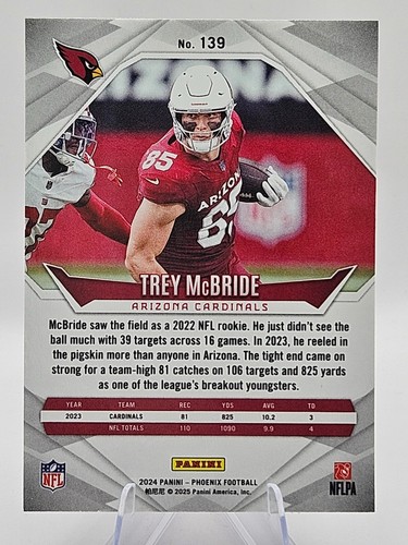 2024 Panini Phoenix Trey McBride Purple Fade #139 Arizona Cardinals - Foto 2 di 2