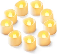 Homemory 12-Pack Flameless LED Pack of 12, Warm White Glow, Wax-Color Base 